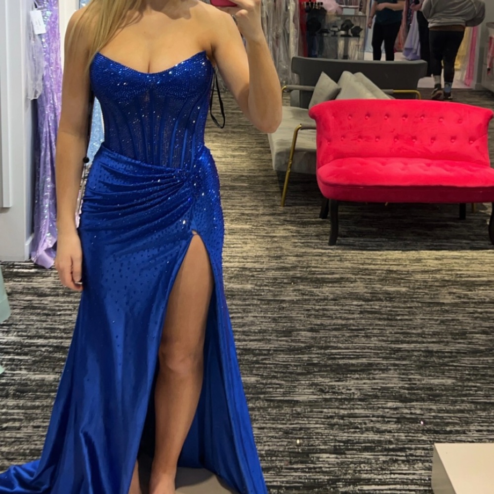 Sherri Hill Royal Blue Strapless Gown